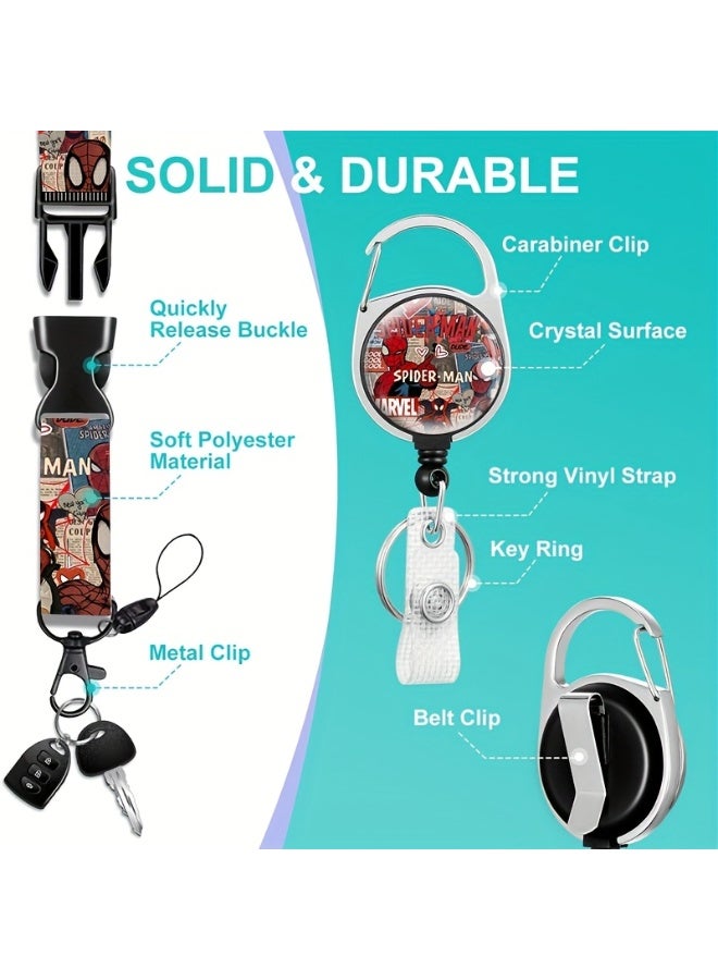 MARVEL 3-in-1 Marvel Red Spider-Man Logo Plastic ID Holder with Lanyard, Retractable ID Roller, Keychain, and Extension Chain - Suitable for workers, students, bus drivers, doctors, nurses, etc. - Image 3
